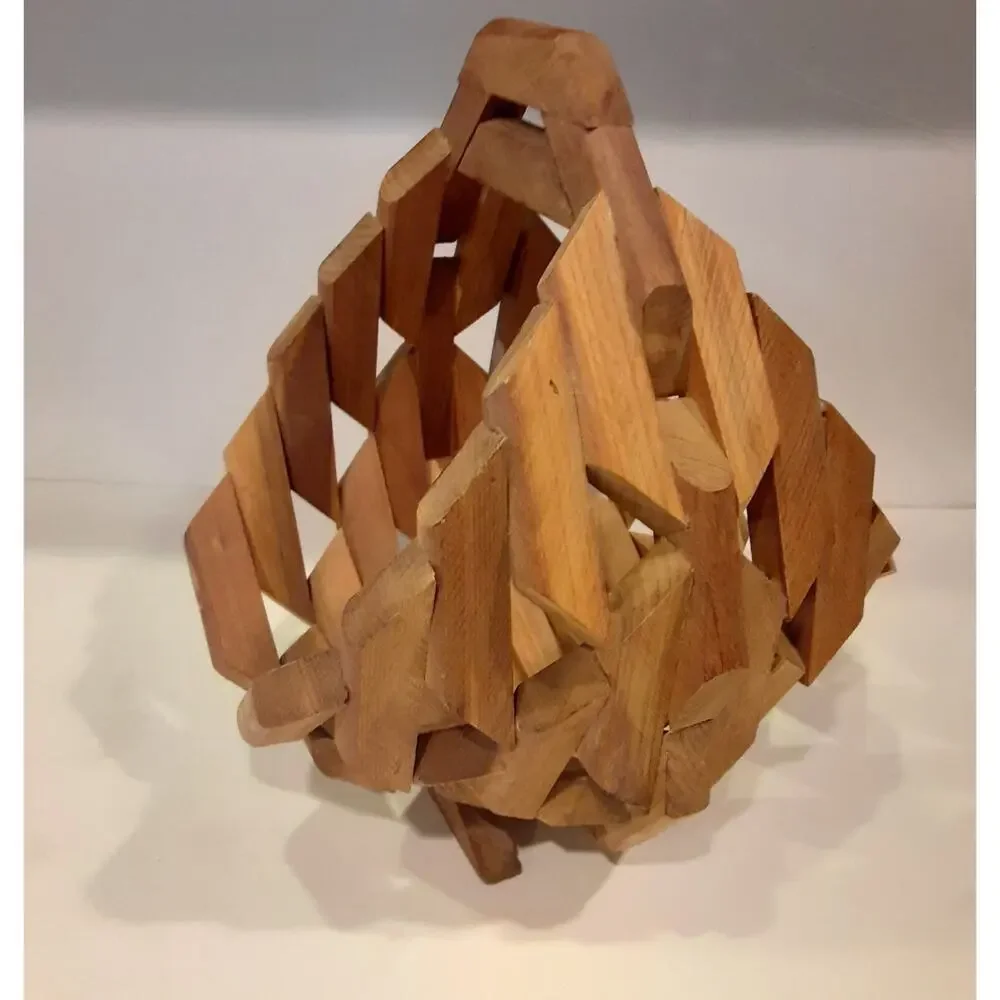 Handcrafted Wooden Basket Intricate Masculine Carpenter Marks